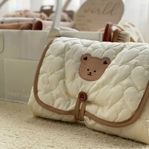 Cute Quilted Bear Aesthetic Beige Neutral Baby Changing Pad